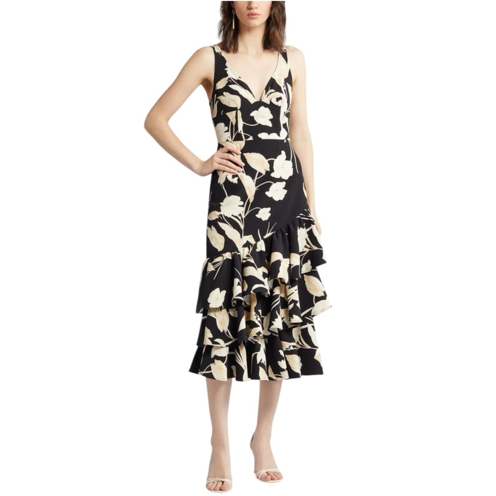 Chelsea28 Print Tiered Ruffle Sleeveless Midi Dress Size Small